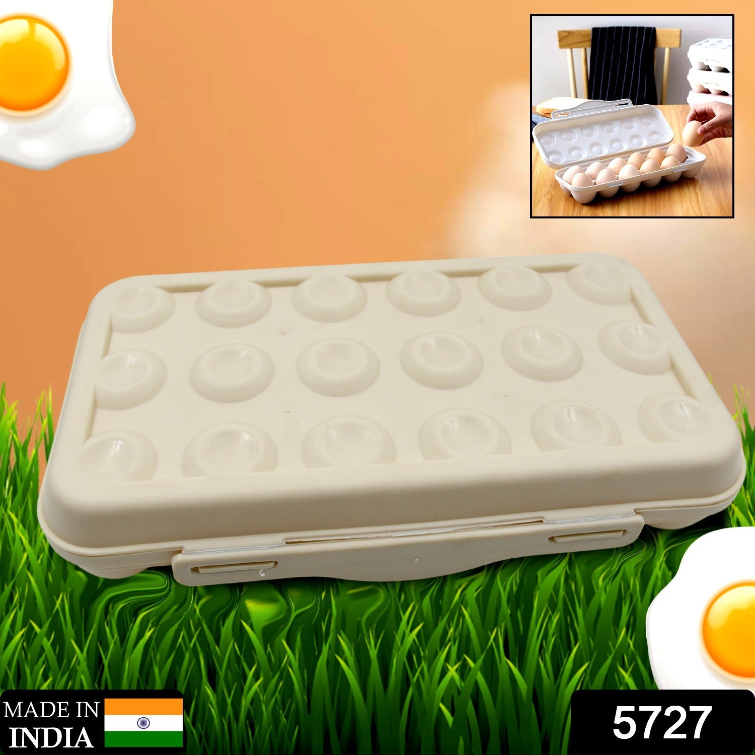 5727 18 Grid Egg Holder Storage, Shock-Proof Egg Container with Buckle, Egg Carrier, Egg Tray, Egg Shelter, Effective Full Seal, Egg House use for Fridge, Camping, Kitchen 5727 18 Grid Egg Holder Storage, Shock-Proof Egg Container with Buckle, Egg Carrier, Egg Tray, Egg Shelter, Effective Full Seal, Egg House use for Fridge, Camping, Kitchen